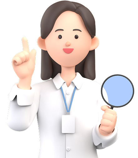 지정기부 절차 안내 캐릭터 - 돋보기를 든 여성